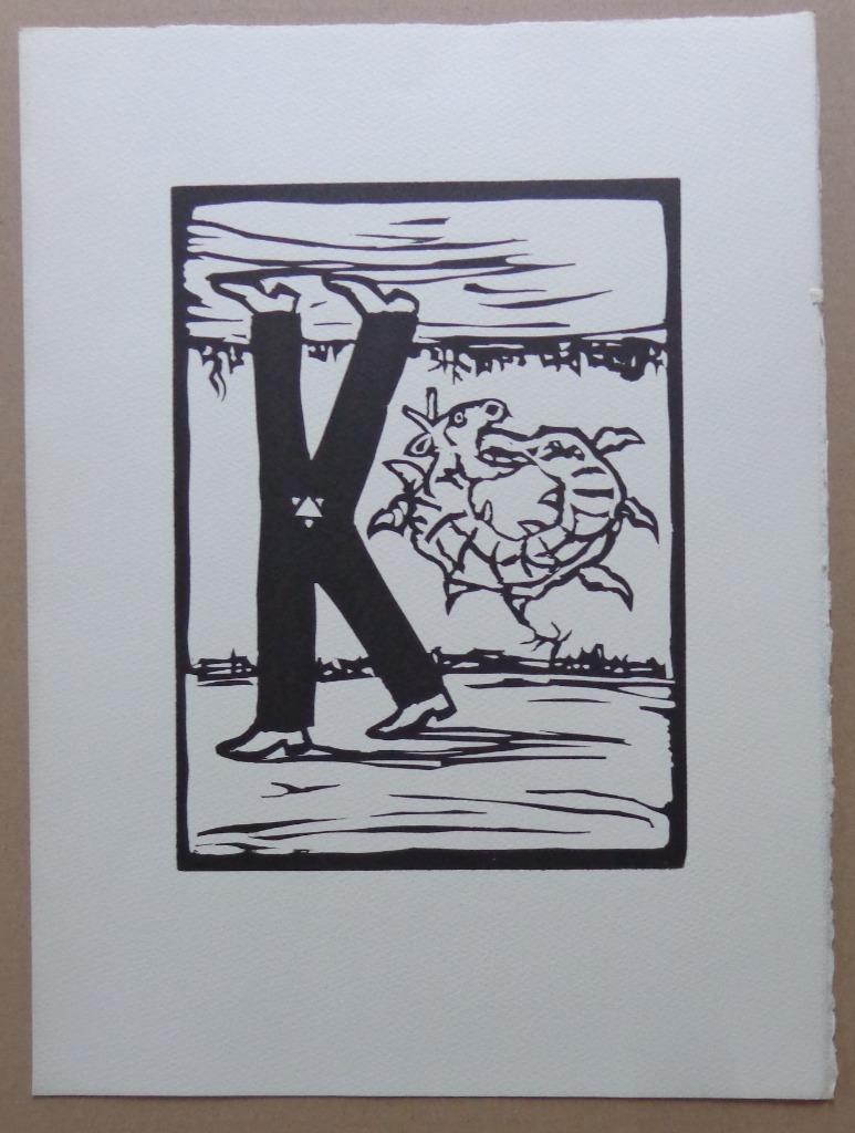 ROLAND TOPOR / KAFKA ONDERWERELD / ZW-W LINOSNEDE / 38x28cm, Ophalen of Verzenden
