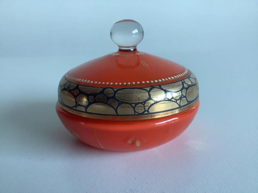 glazen oranje art deco poederdoos, Ophalen of Verzenden