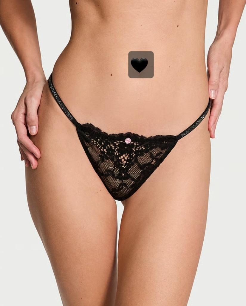 Strings met motief en kant Victoria's Secret, Victoria's Secret, Ophalen of Verzenden, Zwart, String