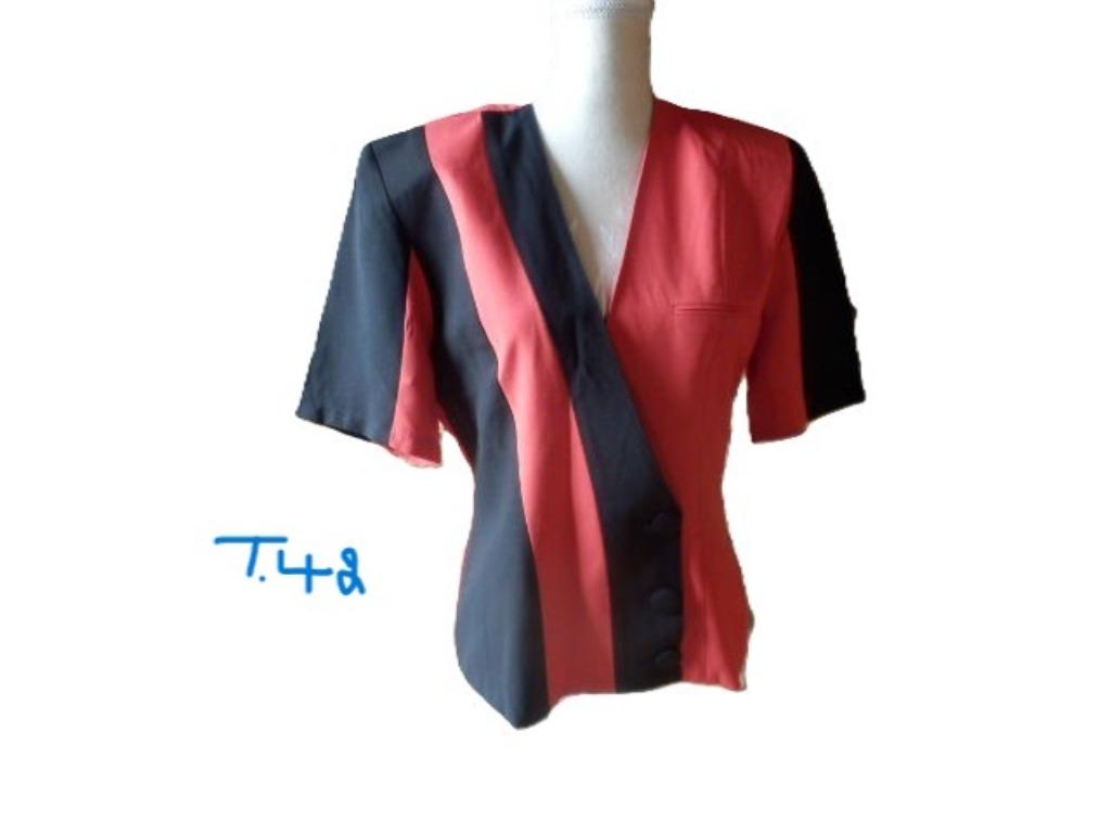(20) - veste femme t.42 noire rouge, Ophalen of Verzenden, Zo goed als nieuw, Maat 42/44 (L), Rood