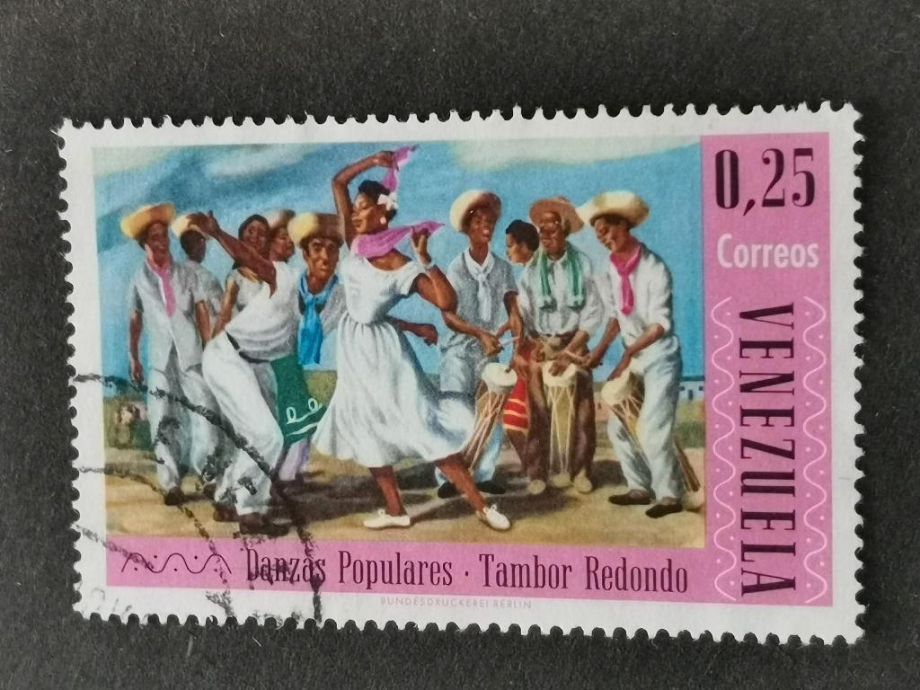 Venezuela 1966 - folklore, dansen, muziekinstrument, tamboer, Ophalen of Verzenden, Gestempeld, Zuid-Amerika