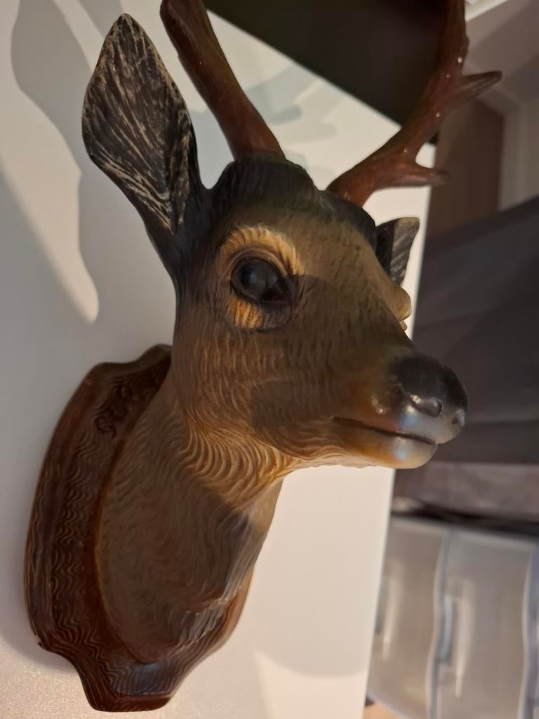🦌 Vintage Hertenkop in Gips voor een Rustieke Touch, Enlèvement, Utilisé, Cerf, Bois ou Tête