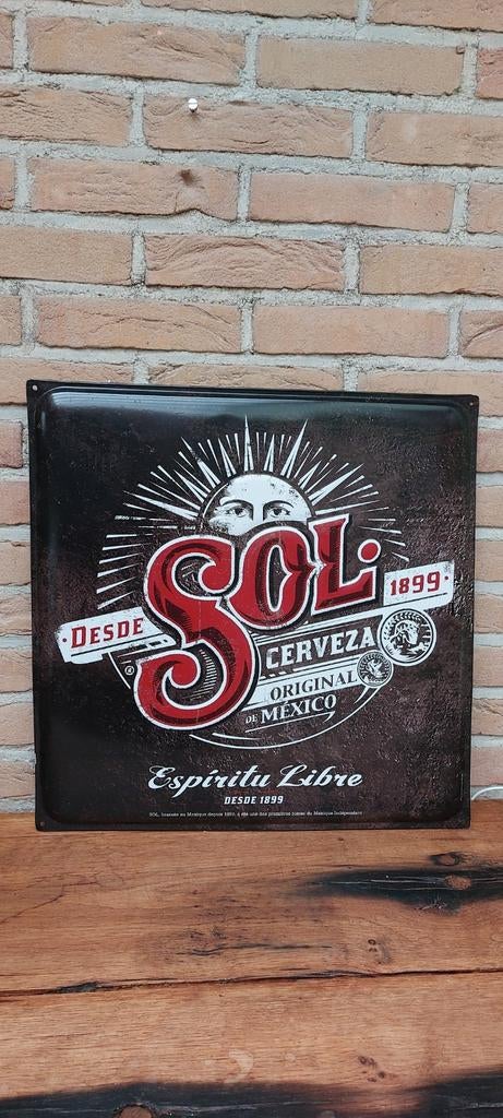 Metalen reclamebord Sol Cerveza, Ophalen of Verzenden, Nieuw, Reclamebord