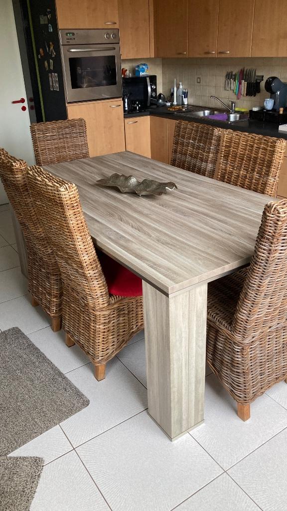 Table à manger avec 6 chaises en osier, Enlèvement, Utilisé, 6 à 8 chaises