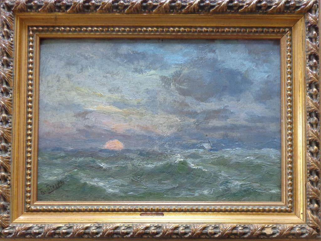 ROMAIN STEPPE / ZONSONDERGANG / OLIEVERF / 31x41cm / KADER, Antiek en Kunst, Ophalen of Verzenden