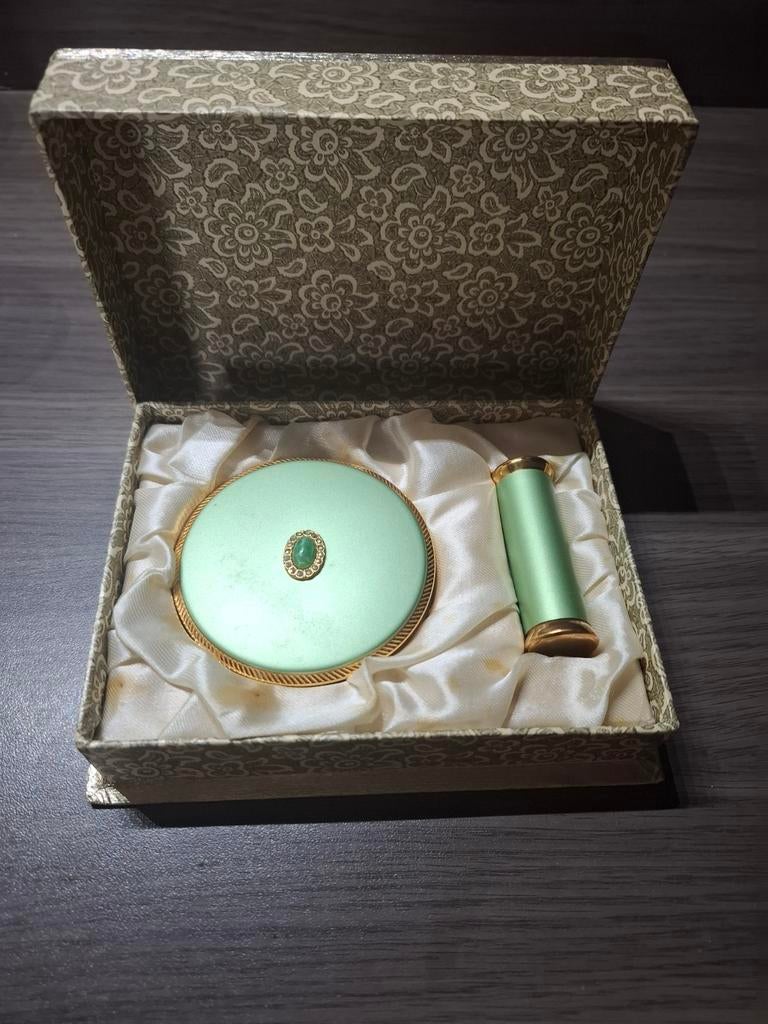 Boîte Maquillage poudrier et rouge à lèvres vintage, Enlèvement ou Envoi, Comme neuf, Rouge