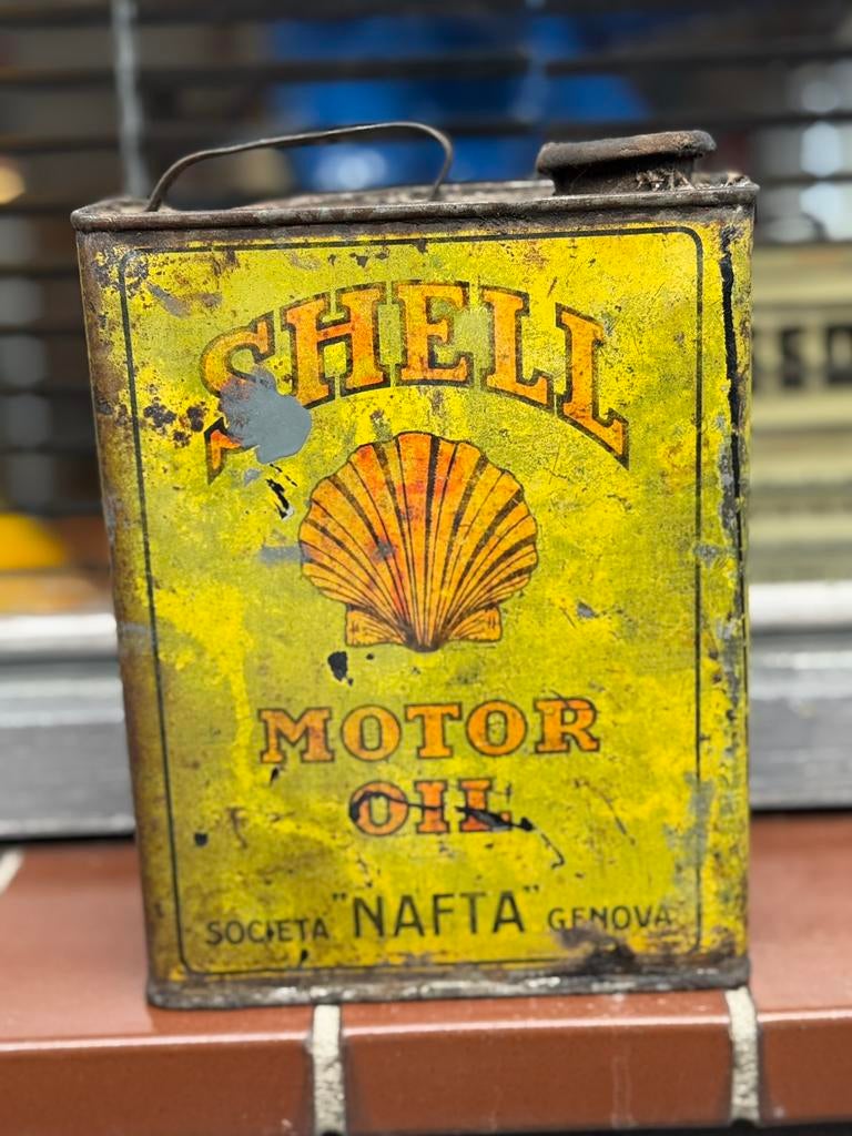 SHELL motor oil oud olieblik, Verzamelen, Ophalen of Verzenden, Gebruikt, Verpakking