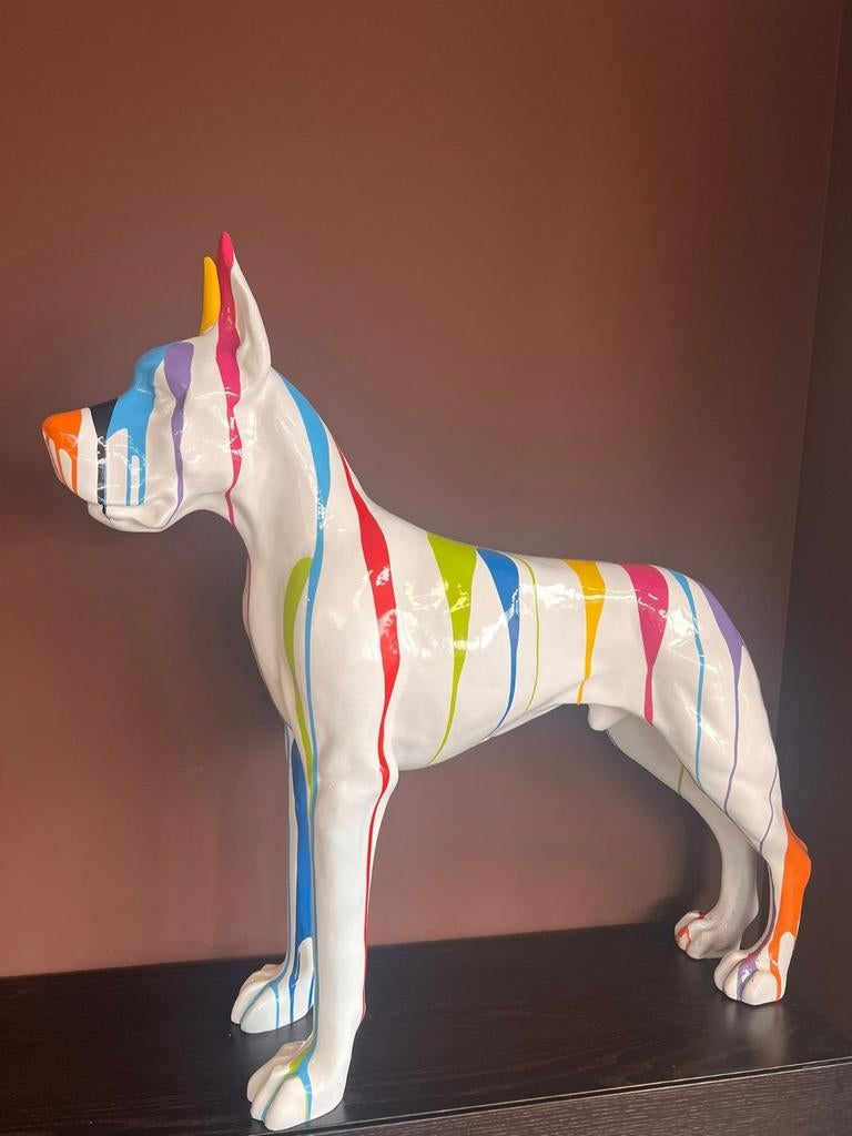 Deense dog beeld drip wit 130cm hoog, Tuin en Terras, Tuinbeelden, Ophalen
