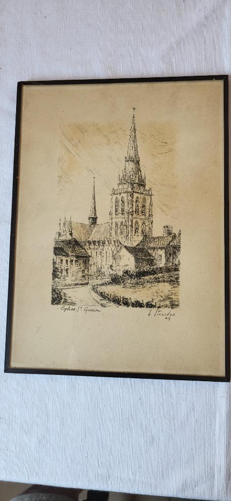Peinture à l'encre :Eglise Saint Guidon, Enlèvement ou Envoi