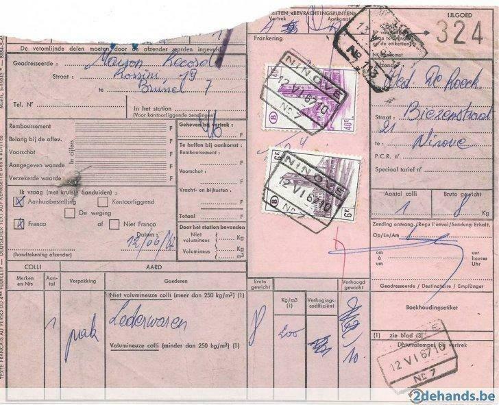 postzegels- borderel- ninove- belgische spoorwegen, Enlèvement ou Envoi