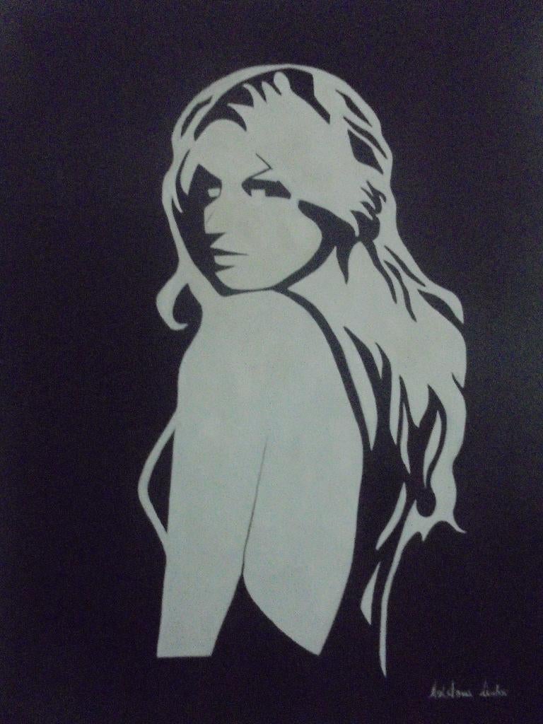 olieschilderij popart modest girl (60x80cm), Antiek en Kunst, Ophalen of Verzenden