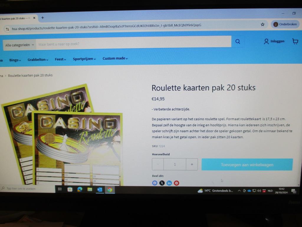 Casino Roulette kaarten - voor clubs en feesten !!, Vijf spelers of meer, Ophalen, Nieuw