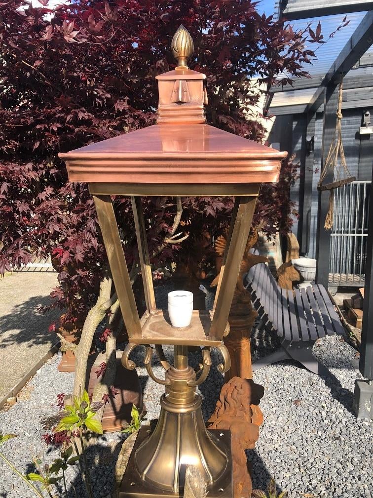 Lamp messing-koper XL op voet, geweldige uitstraling!!, Antiek en Kunst, Antiek | Verlichting, Ophalen of Verzenden