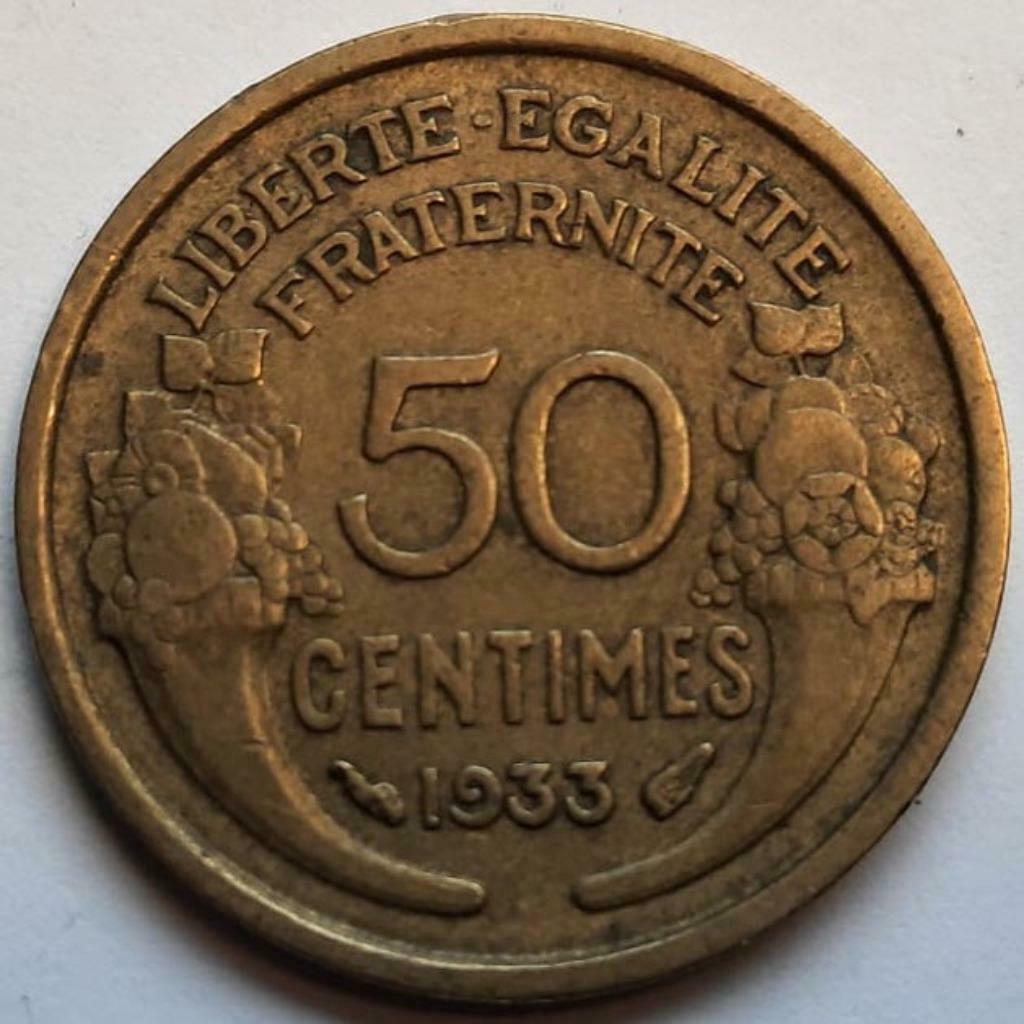 Frankrijk - 50 centimes - 1933, Ophalen of Verzenden, Frankrijk, Losse munt
