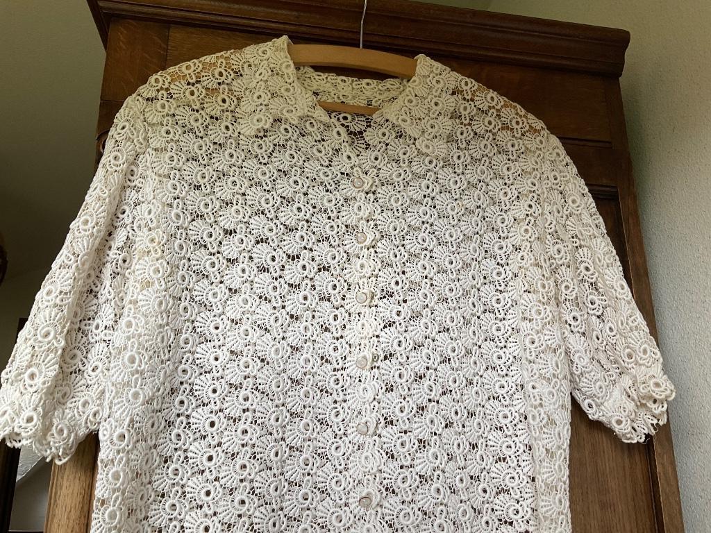Kanten witte blouse vintage, Kleding | Dames, Ophalen, Gedragen, Maat 42/44 (L), Wit