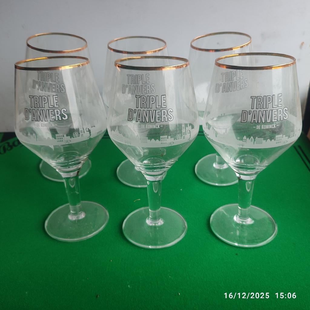 6 TRIPLE D'ANVERS bierglazen., Verzamelen, Ophalen, Zo goed als nieuw, Glas of Glazen, Overige merken