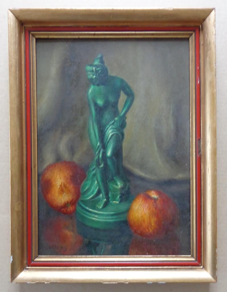 KAREL WOLLENS / BEELDJE & APPELS / OLIEVERF / 41x31cm KADER, Enlèvement ou Envoi