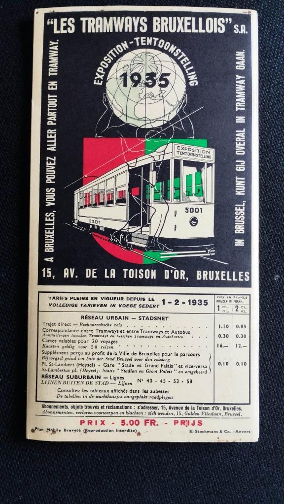 Plan Tramways Bruxellois /STIB / Exposition universelle 1935, Envoi, Neuf, Tram, Autres types