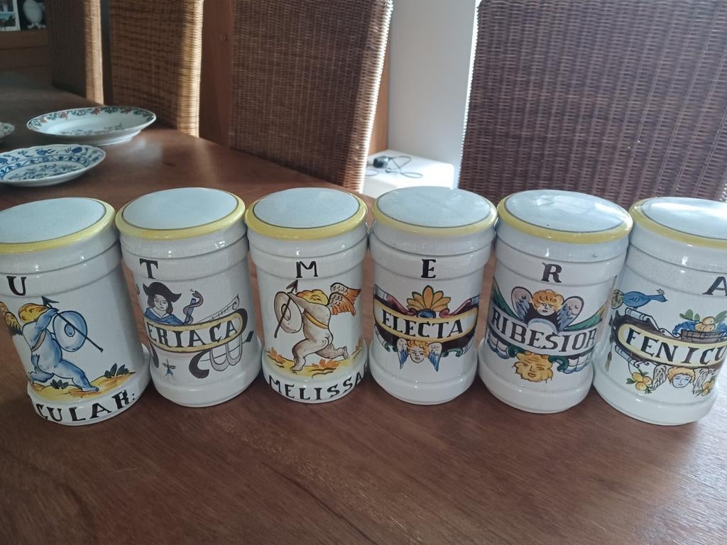 6 antieke voorraadpotten met deksel, Antiek en Kunst, Ophalen