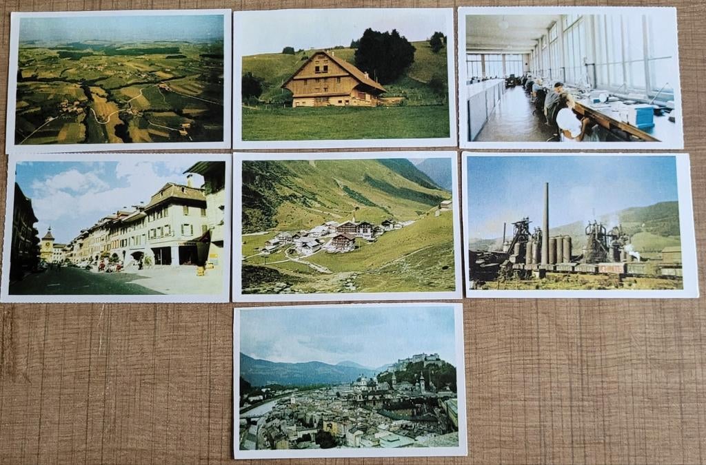 7 oude fotoprentjes: reeks Zwitserland en Oostenrijk, Ophalen of Verzenden, Gebruikt, Overige onderwerpen, Prent