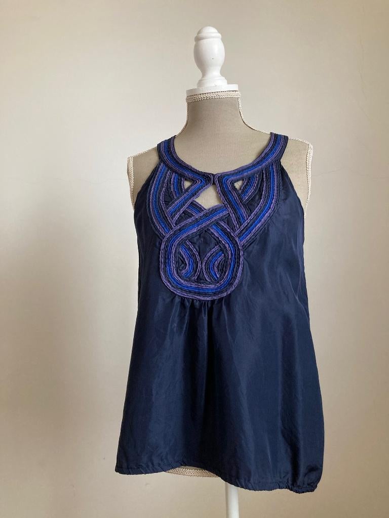Prachtig zijden haltertopje Talking French maat 34, Kleding | Dames, Talking French, Blauw, Ophalen of Verzenden, Zo goed als nieuw