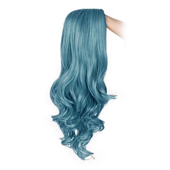 Carnaval pruik Smoke Blue lang krullend haar met pony, Verzenden, Nieuw