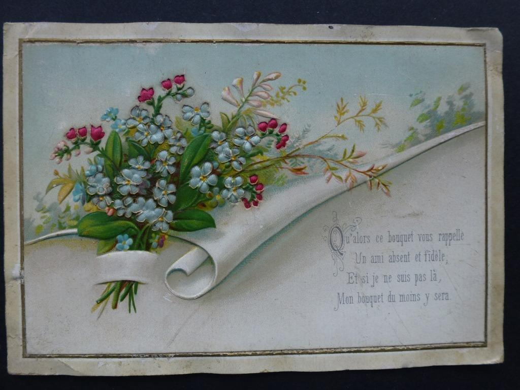 oude prentkaart Qu'alors ce bouquet vous rappelle ... bloem, Ophalen of Verzenden, Gelopen, Feest(dag)
