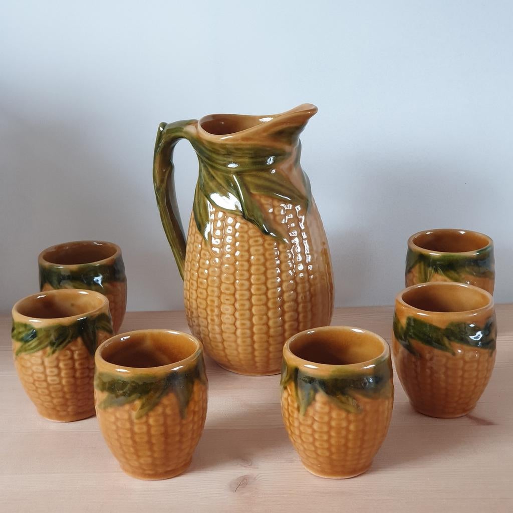 Vintage hongaars aardewerk mais kruik kopjes karaf, Ophalen of Verzenden