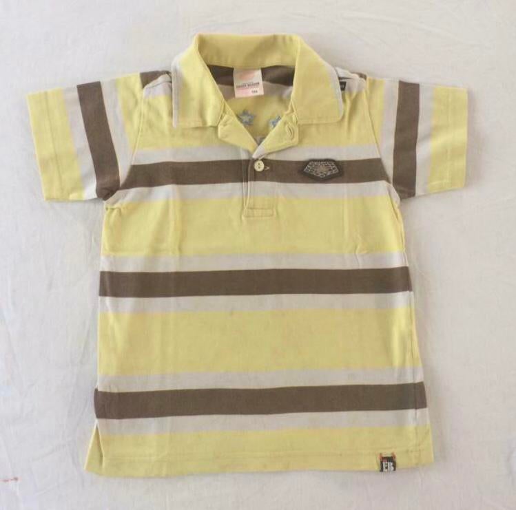 polo kraagje t-shirt Eager Beaver 104 gestreept bruin geel, Gebruikt, Eager Beaver, Ophalen of Verzenden, Shirt of Longsleeve