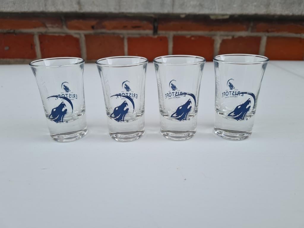 4 Eristoff shot glazen, Verzamelen, Ophalen of Verzenden, Gebruikt, Borrel- of Shotglas