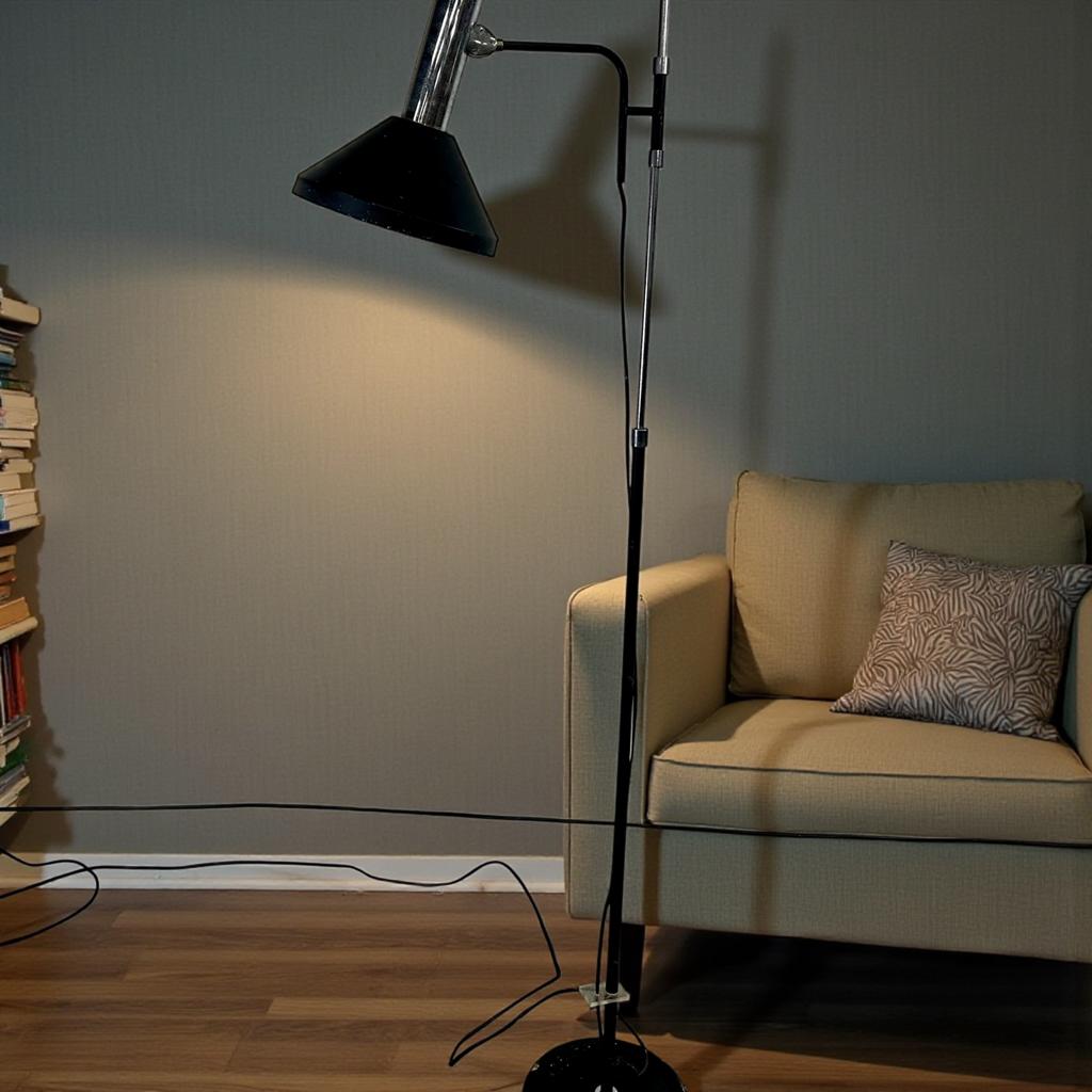 Vintage zwart chromen vloerlamp / staanlamp, Antiek en Kunst, Antiek | Verlichting, Ophalen of Verzenden