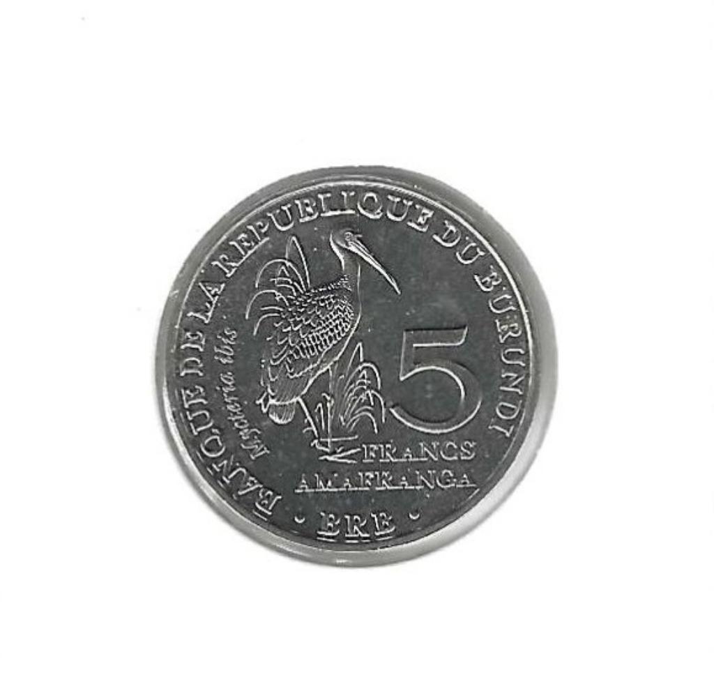 Burundi, 5 Francs 2014, Mycteria ibis., Postzegels en Munten, Munten | Afrika, Ophalen of Verzenden, Burundi, Losse munt