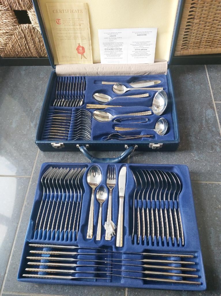 Ménagère complète plaqué or - valise service SBS solingen, Enlèvement ou Envoi, Utilisé, Ensemble de couverts
