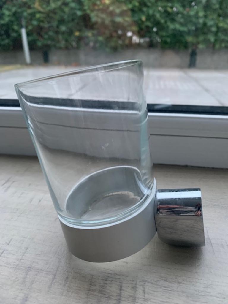 bekerhouder en zeephouder met glas chroom mat NIEUW, Ophalen of Verzenden, Nieuw, Glas