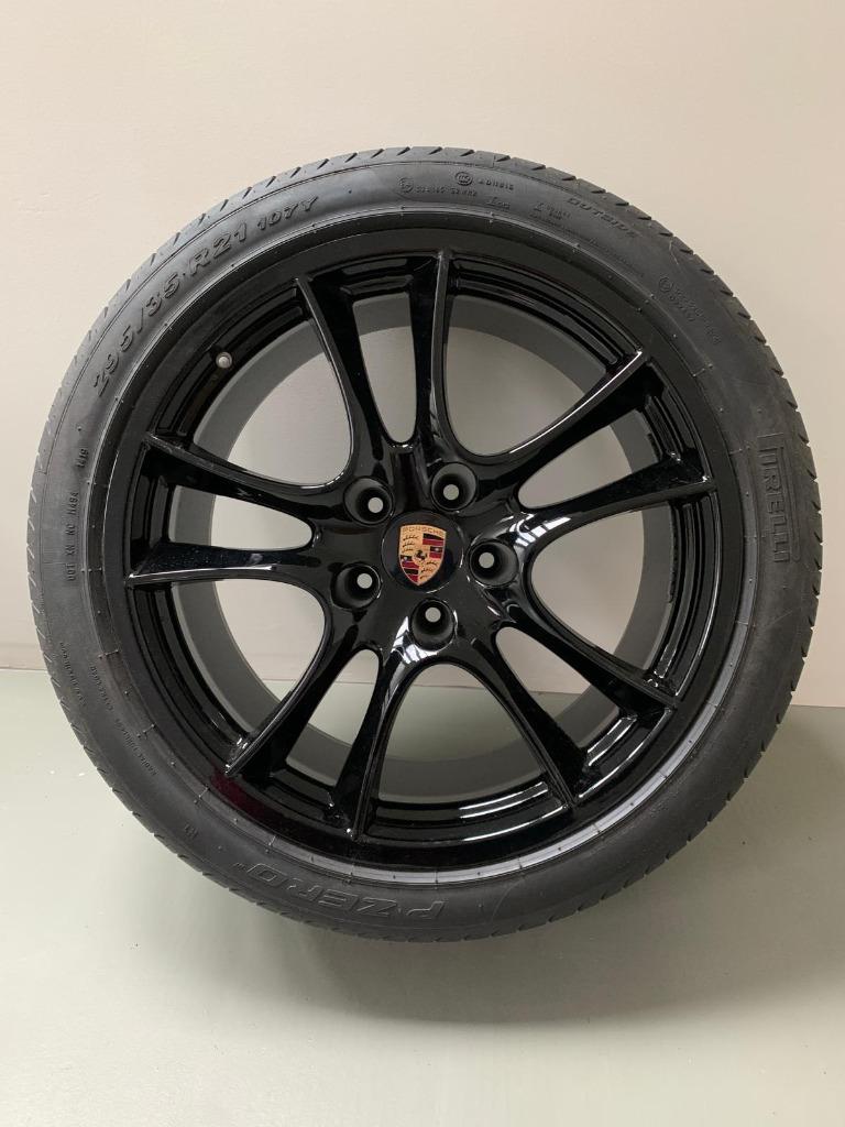 4x Zwarte Porsche 21" velgen met banden te koop, Auto-onderdelen, Banden en Velgen, Ophalen, 295 mm, 21 inch, Band(en)