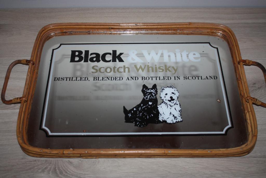 Oud Dienblad/ spiegel , Black & White Scotch Whisky, Verzamelen, Merken en Reclamevoorwerpen, Gebruikt, Gebruiksvoorwerp, Ophalen of Verzenden