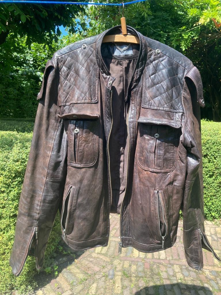 Veste souple en cuir marron à six poches, veste de moto tail, Vêtements | Hommes, Vestes | Été, Comme neuf, Autres tailles, Brun