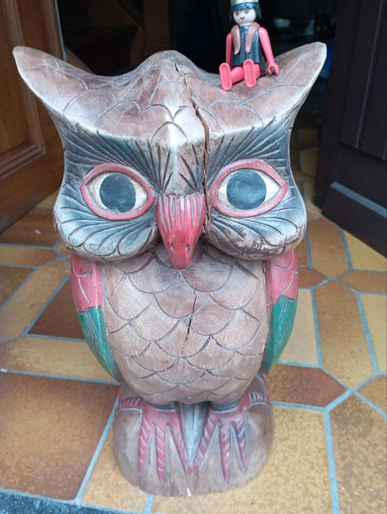 666) grote kleurrijke houten uil (44-45cm), Antiek en Kunst, Kunst | Beelden en Houtsnijwerken, Ophalen