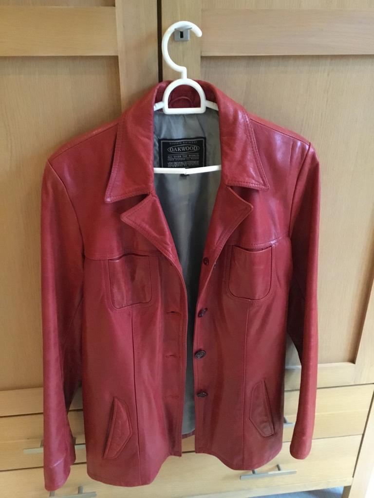 Mooie Oakwood leren rode damesjack, maat L, teab, Ophalen, Maat 42/44 (L), Oakwood, Jasje