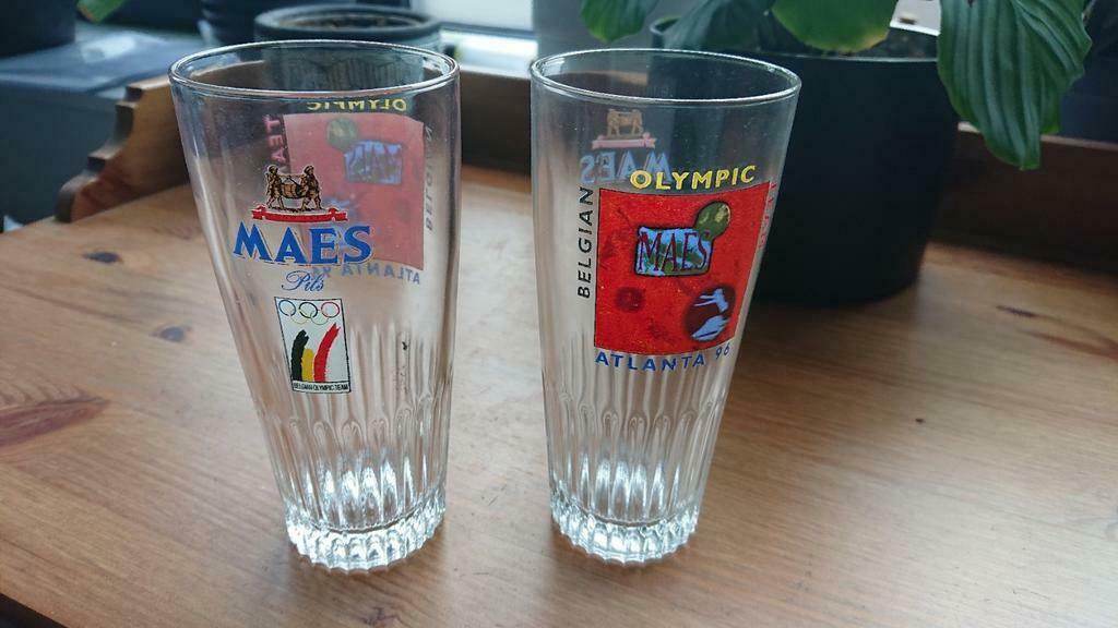 2 stuks Maes bierglazen Olympische spelen Atlanta 1996, Verzamelen, Ophalen of Verzenden, Gebruikt, Bierglas