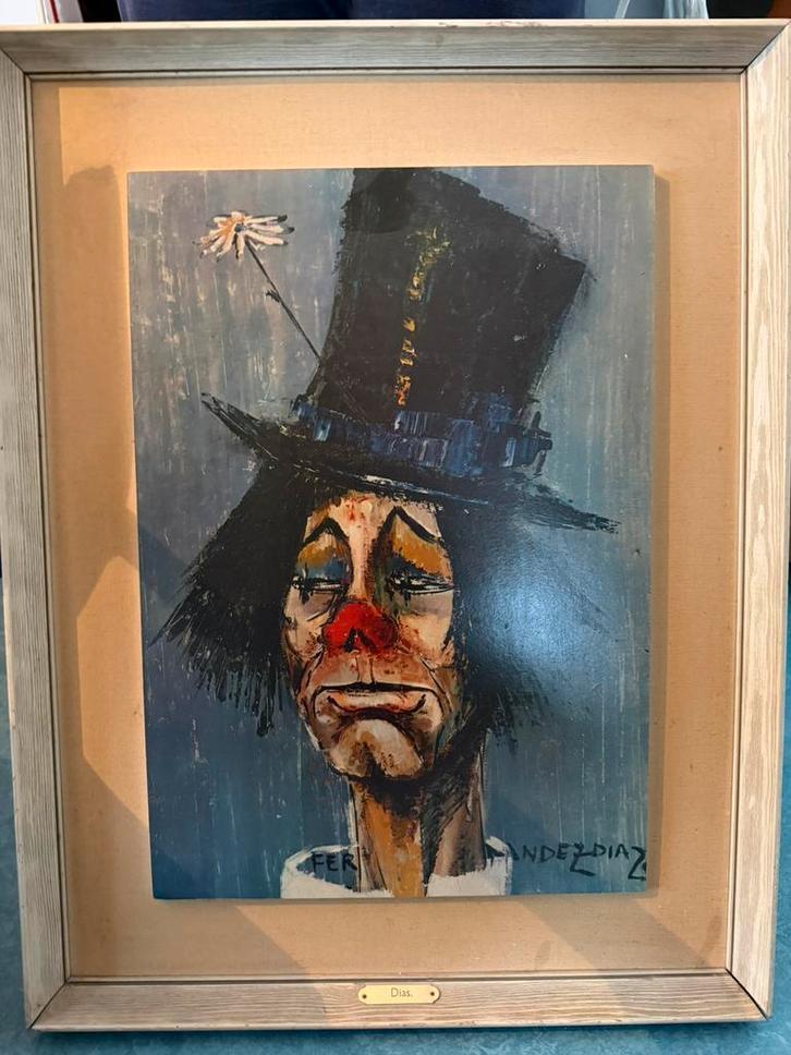 Schilderij “Clown” – gesigneerd Fernandez Diaz – ingekaderd, Antiek en Kunst, Kunst | Schilderijen | Klassiek, Ophalen