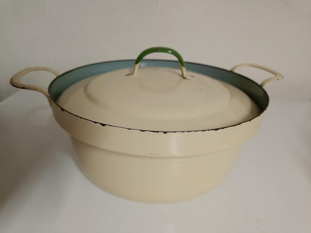 Vintage decoratieve emaille kookpot, Huis en Inrichting, Keuken | Potten en Pannen, Ophalen, Gebruikt