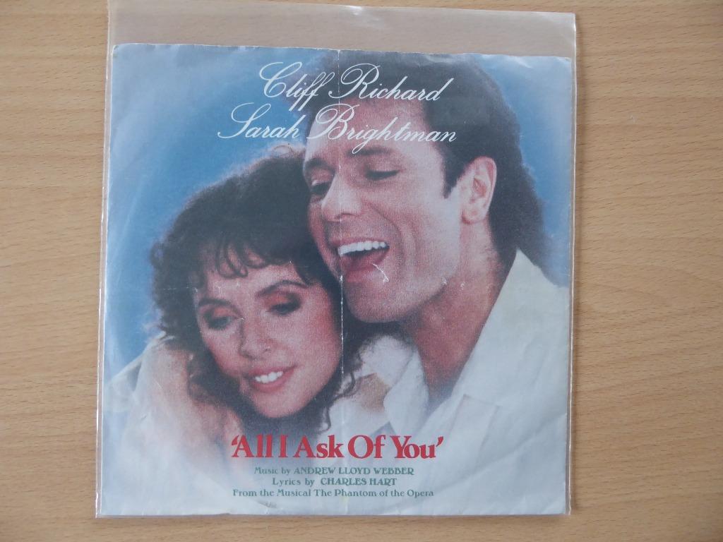 CLIFF RICHARD & SARAH BRIGHTMAN : ALL I ASK OF YOU (SINGLE), 7 inch, Single, Ophalen of Verzenden, Zo goed als nieuw