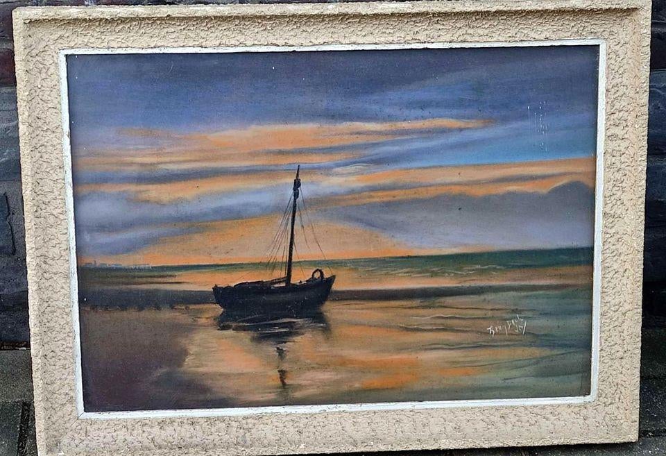 Pastel marine signe r van daele, Antiek en Kunst, Ophalen of Verzenden