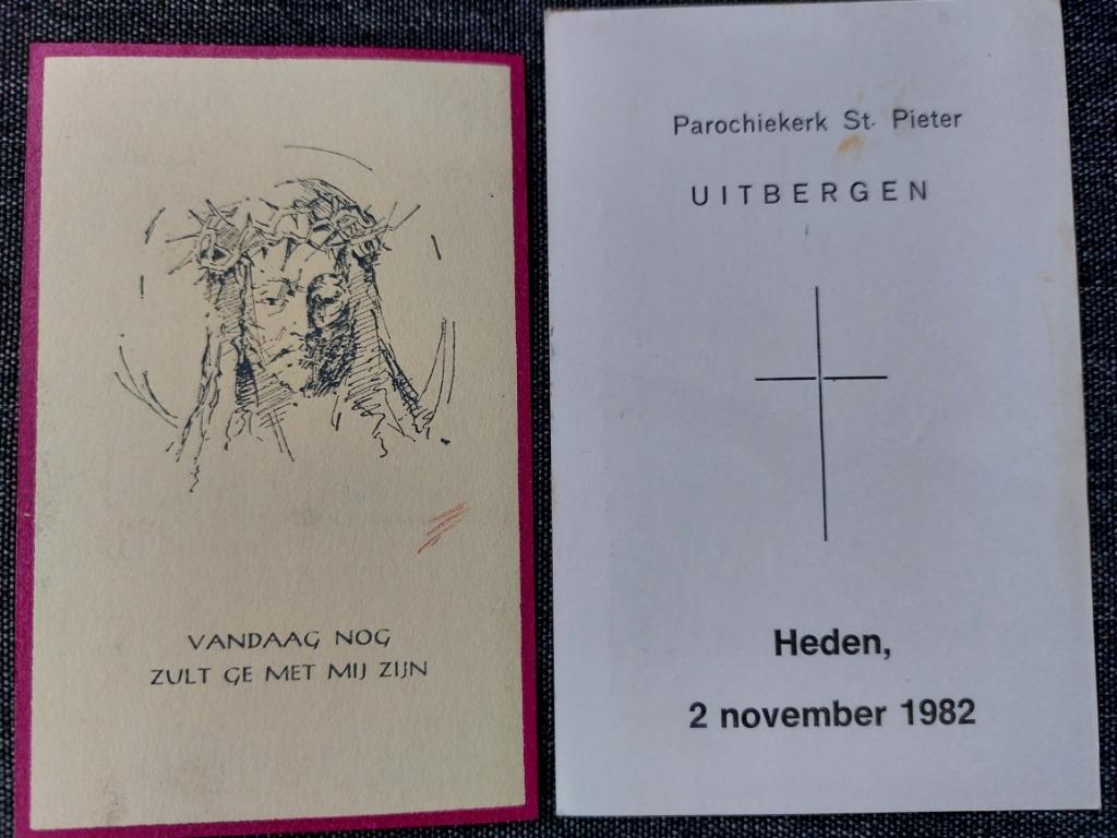 2 gedachtenisprentjes Uitbergen 1972 en 1981, Verzamelen, Bidprentjes en Rouwkaarten, Verzenden