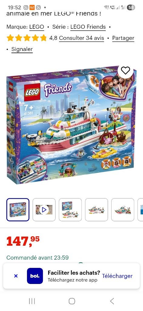 Lego Friends "Le bateau", Kinderen en Baby's, Speelgoed | Duplo en Lego, Lego, Nieuw, Friends, Ophalen of Verzenden