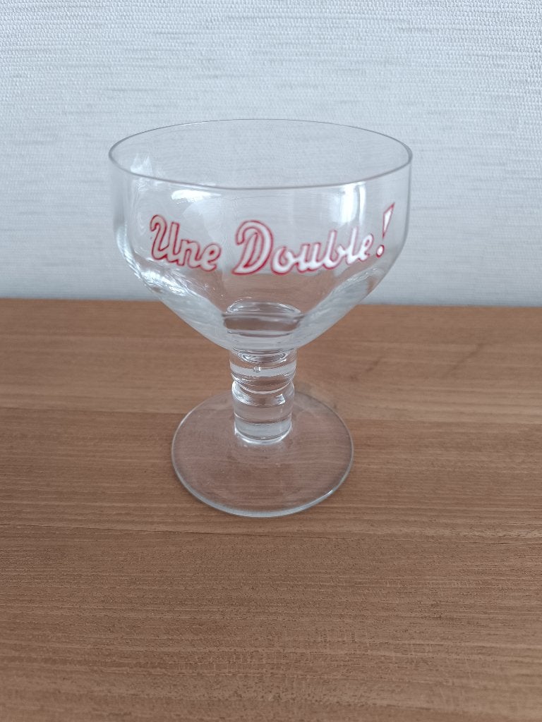 Oud Facet bierglas UNE DOUBLE met email opschrift, Ophalen of Verzenden, Nieuw, Glas of Glazen, Overige merken