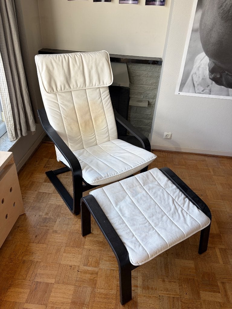 Fauteuil + pouf, Enlèvement, Utilisé, Bois