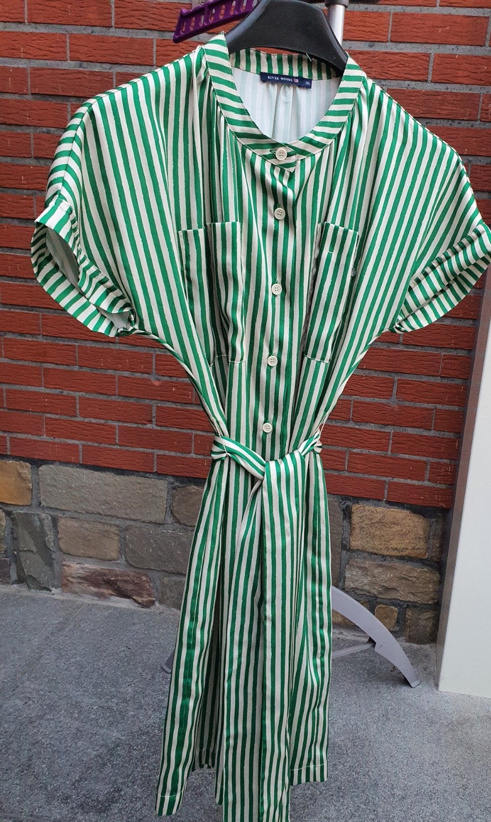 River Woods groen/wit gestreepte Jurk, Kleding | Dames, River Woods, Ophalen of Verzenden, Zo goed als nieuw, Maat 36 (S)
