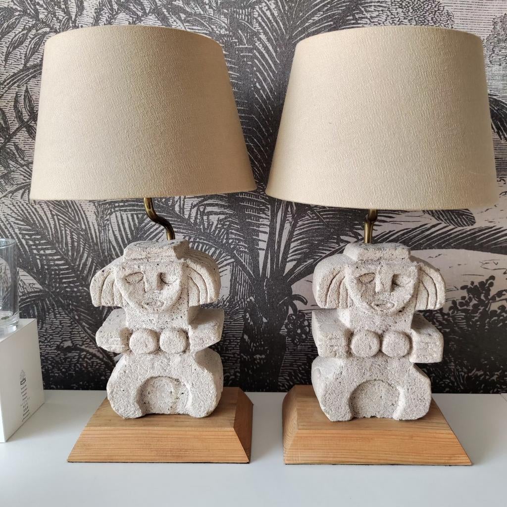 1 paar zandstenen vloerlampen, Ophalen of Verzenden